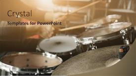  Presentation with music instrument - Presentation theme enhanced with playing-drums-with-drumsticks background and a coral colored foreground