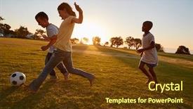  Presentation with football field - Audience pleasing PPT layouts consisting of playing football in a field backdrop and a tawny brown colored foreground
