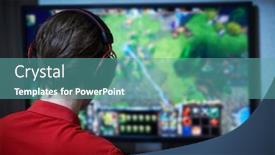  Presentation with personal - Slides having playing-game-on-personal-computer background and a teal colored foreground