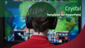  Presentation with personal - Colorful theme enhanced with playing-game-on-personal-computer backdrop and a ocean colored foreground