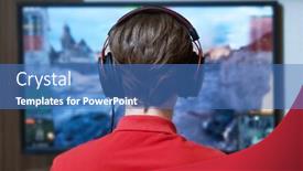  Presentation with personal - Presentation design featuring playing-game-on-personal-computer background and a teal colored foreground