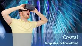  Presentation with virtual technology - Presentation theme enhanced with playing game over spiral neon background and a  colored foreground