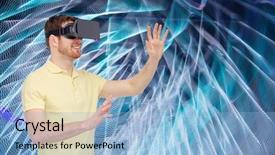  Presentation with virtual reality physical therapy - PPT layouts with playing game over spiral neon background and a  colored foreground