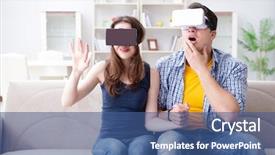  Presentation with family playing board game - Colorful slide deck enhanced with playing games with virtual reality backdrop and a ocean colored foreground