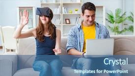  Presentation with virtual reality - Presentation design having playing games with virtual reality background and a ocean colored foreground