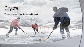  Presentation with hockey - Audience pleasing PPT theme consisting of playing hockey game mixed media backdrop and a light gray colored foreground