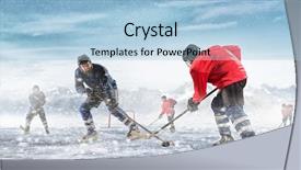  Presentation with hockey puck - Theme with playing hockey game background and a light blue colored foreground