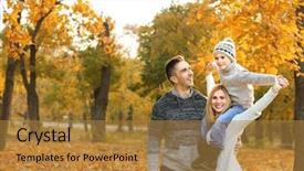  Presentation with autumn - PPT theme consisting of playing in beautiful autumn park background and a gold colored foreground