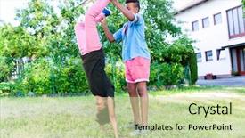  Presentation with black children - Colorful presentation theme enhanced with playing in garden doing handstand backdrop and a mint green colored foreground