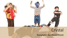  Presentation with old clothes - Audience pleasing PPT theme consisting of playing in pile of clothes backdrop and a  colored foreground