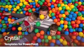  Presentation with childrens - PPT theme featuring playing in pool with colorful background and a tawny brown colored foreground