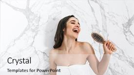  Presentation with hair brush - Beautiful PPT layouts featuring playing marbles - beautiful young woman wrapped backdrop and a sky blue colored foreground