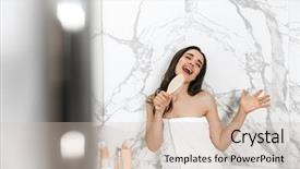  Presentation with hair brush - Slide deck with playing marbles - beautiful young woman wrapped background and a soft green colored foreground