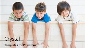  Presentation with children - Slide deck featuring playing marbles - group of happy children background and a  colored foreground