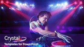  Presentation with festival music band hands playing - Cool new slide set with playing music with light beam backdrop and a violet colored foreground