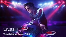  Presentation with music - Audience pleasing PPT theme consisting of playing music with light beam backdrop and a navy blue colored foreground