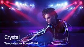 Presentation with pretty girl - PPT theme with playing music with light beam background and a navy blue colored foreground