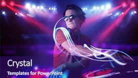  Presentation with festival music band hands playing - Cool new PPT theme with playing music with light beam backdrop and a  colored foreground