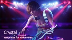  Presentation with pretty girl - Slide set with playing music with light beam background and a violet colored foreground