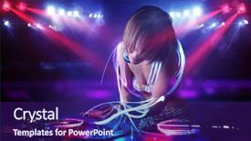  Presentation with disco jockey - PPT layouts with playing music with light beam background and a violet colored foreground