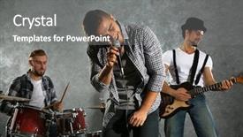  Presentation with studio - Slide deck featuring playing musical instruments and singing background and a gray colored foreground