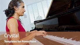  Presentation with women inventing - PPT theme consisting of playing on a grand piano background and a coral colored foreground