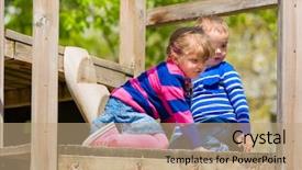  Presentation with children playing - PPT layouts consisting of playing on a jungle gym background and a coral colored foreground