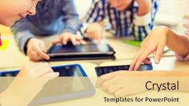  Presentation with technology learning - Presentation theme consisting of playing on break in classroom background and a blonde colored foreground