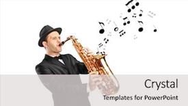  Presentation with arabic music arab man playing - Audience pleasing PPT theme consisting of playing on saxophone and note backdrop and a light gray colored foreground