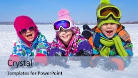  Presentation with snow illustrated for children - PPT theme having playing on snow in winter background and a light blue colored foreground