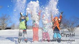  Presentation with winter sports - Cool new slide deck with playing on snow in winter backdrop and a light blue colored foreground