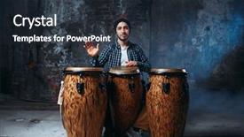  Presentation with drums - Slide set featuring playing on wooden bongo drums background and a tawny brown colored foreground