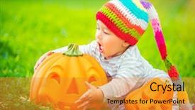  Presentation with festive - Colorful PPT theme enhanced with playing outdoors with traditional halloween backdrop and a gold colored foreground