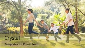  Presentation with family playing board game - Beautiful PPT theme featuring playing park - playful family hand in hand backdrop and a  colored foreground