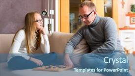  Presentation with board game - Beautiful slide deck featuring playing parlor or board game backdrop and a ocean colored foreground