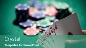  Presentation with playing cards - PPT theme featuring playing-poker-in-a-casino background and a ocean colored foreground