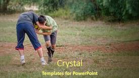  Presentation with rugby - Slide set with playing-rugby-on-a-field background and a coral colored foreground