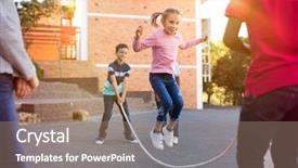 Presentation with elementary children - PPT theme having playing skipping rope jumping game background and a coral colored foreground