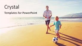  Presentation with sunset beach - Audience pleasing slide set consisting of playing soccer on the beach backdrop and a cream colored foreground