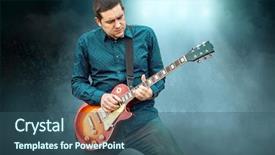  Presentation with music instrument - Slide deck with guitarists - artist guitarist hands play background and a ocean colored foreground