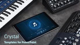 Presentation with electronic music - Cool new slides with playing-song-on-tablet backdrop and a navy blue colored foreground