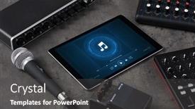  Presentation with electronic music - PPT layouts with playing-song-on-tablet background and a dark gray colored foreground