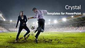  Presentation with team - PPT theme with playing-team-games-mixed-media background and a ocean colored foreground