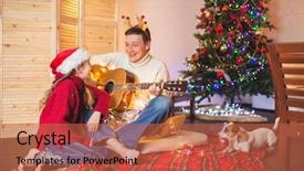  Presentation with happy new year - Beautiful presentation theme featuring playing the guitar and singing backdrop and a red colored foreground