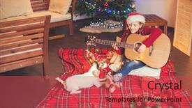  Presentation with merry christmas and new year - PPT theme featuring playing the guitar and singing background and a  colored foreground