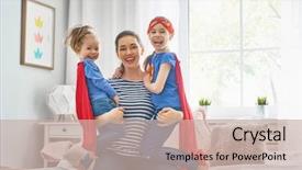  Presentation with mom kids - Presentation design consisting of playing together mom and girl background and a soft green colored foreground