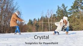  Presentation with winter family - Beautiful slide deck featuring playing tug of war backdrop and a sky blue colored foreground