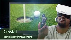  Presentation with blue video - Presentation design enhanced with playing video game against blue background and a tawny brown colored foreground