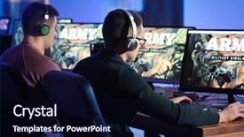  Presentation with video games playing - Slide deck enhanced with playing video games at tournament background and a wine colored foreground