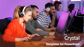  Presentation with video games playing - Beautiful theme featuring playing video games at tournament backdrop and a tawny brown colored foreground